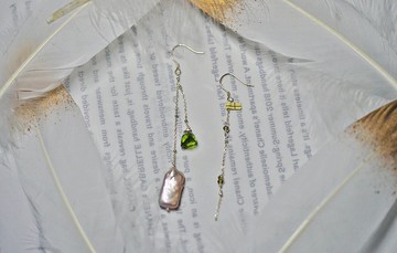 純手工銀繞線橄欖石、石榴石珍珠耳環