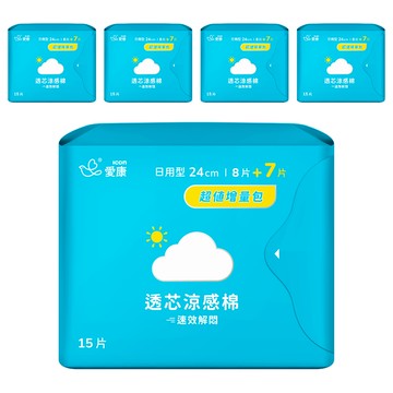 icon 愛康 透芯涼感衛生棉  日用型(24cm)  15片  5包