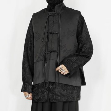 原創男裝背心2025新款坎肩馬甲復古國風中式立領盤扣寬松馬甲外套