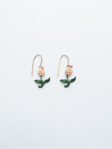 手繪耳環 - 香檳色玫瑰花 / 小