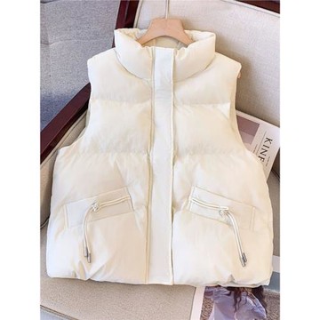 白色立領羽絨棉馬夾女短款2024秋季新款時尚寬松顯瘦休閑馬甲外套