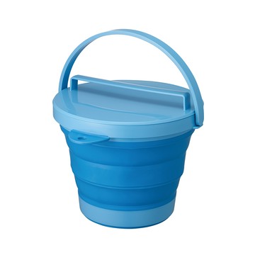 【日本ISETO】日製伸縮折疊式防滑水桶(附蓋子)-8L-粉藍
