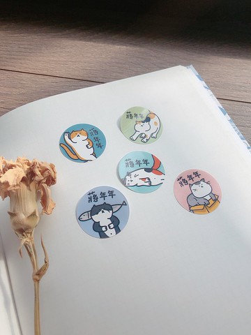 貓咪系列 圓形款 姓名貼 手繪姓名貼 60張