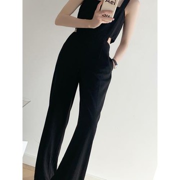 高腰吊帶連身褲女2026夏季直筒闊腿褲露腰顯瘦顯高女褲背帶連體褲