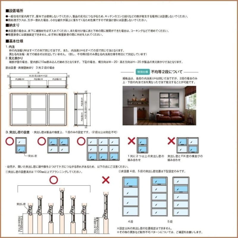 リクシル 室内用窓ラシッサS デコマド FIX窓・突出し窓 1列ｘ5段 床