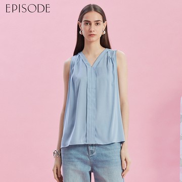 EPISODE - 親膚光滑蠶絲V領百搭背心E43313（藍）