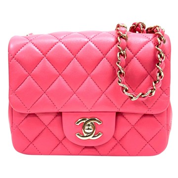 CHANEL 香奈兒 粉紅色 菱格紋 羊皮 Mini 口蓋包 肩背包 A35200 【二手名牌BRAND OFF】