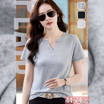 V領純色車線正肩上衣(3色) M-3XL【215102X】【現+預】☆流行前線☆