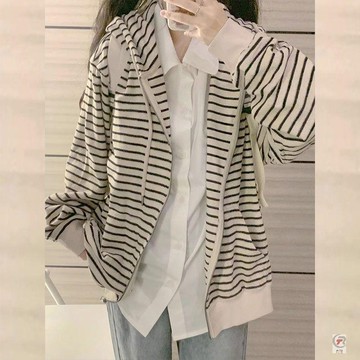 🎈流行女裝🎈2024春秋季薄款條紋衛衣女胖mm撞色簡約顯瘦百搭正肩上衣ins潮