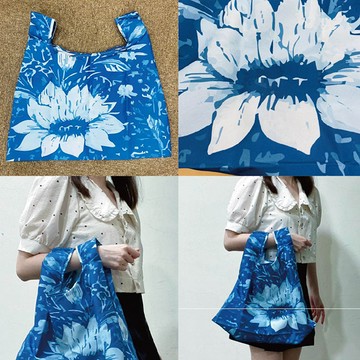 Stylelife可愛插畫摺疊購物袋藍色花朵