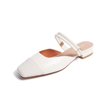 KOKKO甜美拼接方頭微寬楦2way穆勒鞋米白色