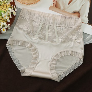 【Maggie+】蕾絲光澤高腰緞面絲綢高彈女用內褲-灰色