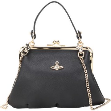 Vivienne Westwood Granny Frame 新版 星球標誌金框壓紋皮革口金包(黑色)