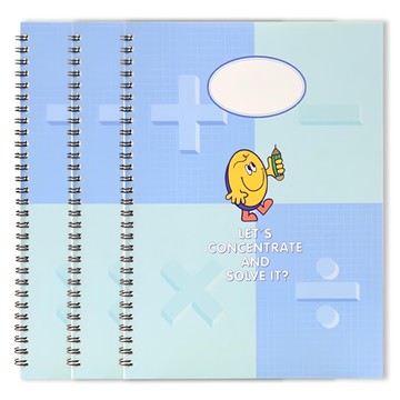 b fancy BKids 小學微笑 4格網格數學筆記本練習冊 3本 薄荷藍