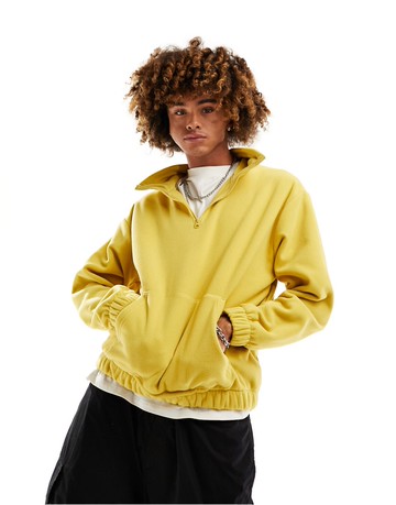 ASOS DESIGN oversized funnel neck half zip polar fleece sweatshirt in mustard yellow