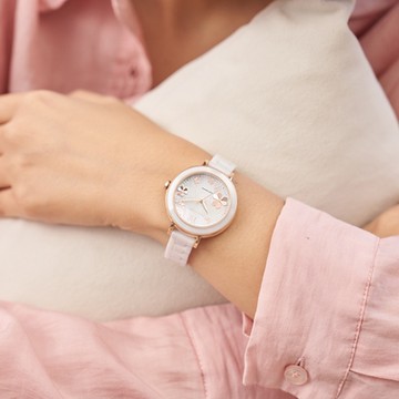 Relax Time RT-110S-01 拾光花語光動能陶瓷女士時尚腕錶 37.5mm 白