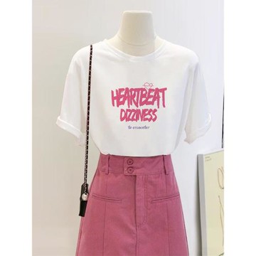 甜酷字母圓領短袖t恤女白色東大門上衣2025夏季新款正肩寬松體恤