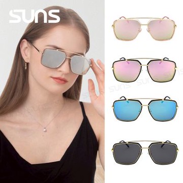 【SUNS】Polarized偏光太陽眼鏡 韓版潮流時尚墨鏡 方框飛行員款 輕量 防眩光 抗UV400 S127