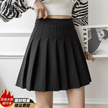 百褶毛呢半身裙春秋冬季2025新款女黑色短裙a字冬天配毛衣小個子