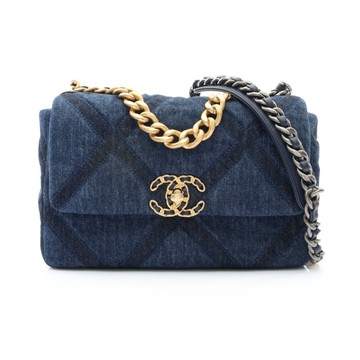CHANEL 香奈兒 19 肩背包 藍色 單寧布 金扣 AS1160 【二手名牌BRAND OFF】