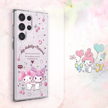 三麗鷗 S25/S24/S23/S22 輕薄軍規防摔水晶彩鑽手機殼-歡樂美樂蒂