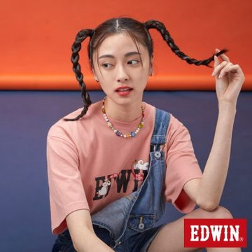 EDWIN 男女裝 網路獨家 聊天插畫LOGO短袖T恤-淡桔色