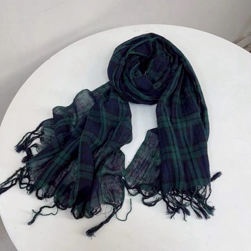 文青格紋棉麻圍巾273924