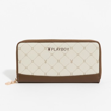 PLAYBOY-拉鍊長夾 Bunny Lattice系列 -咖啡色(561-0111-26-3)