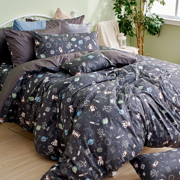 戀家小舖 100%精梳棉 床包 / 雙人加大【宇宙塗鴉計畫-真空黑】含兩件枕套 40支精梳棉 台灣製