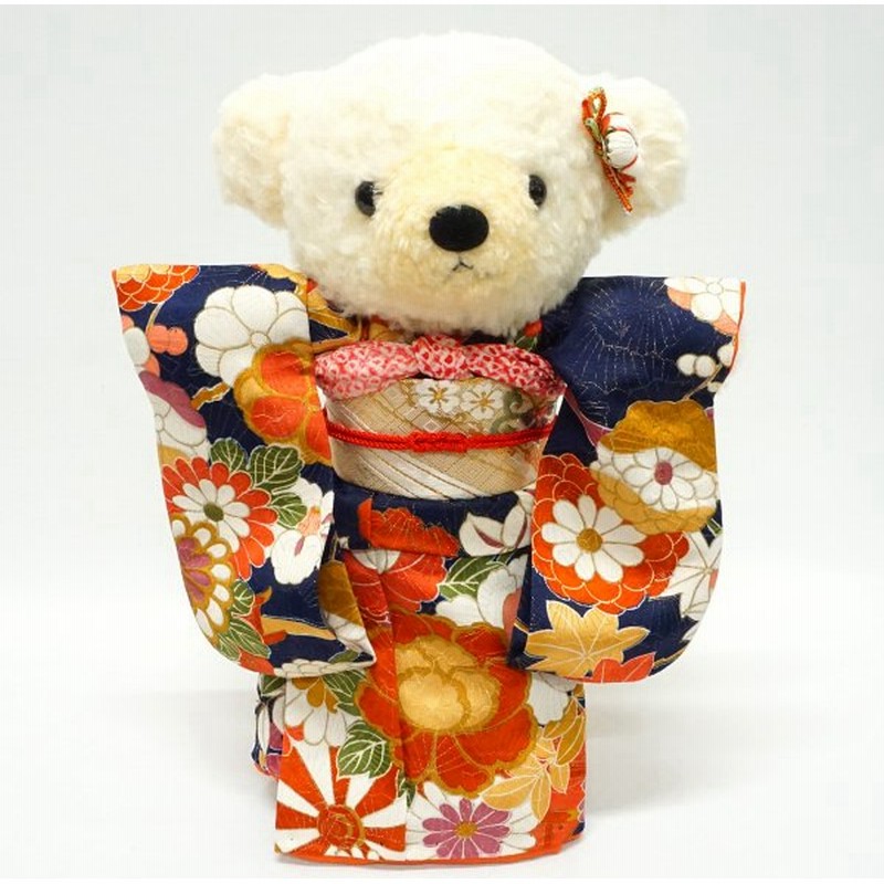 着物ベア ｌサイズ 29cm Kimono Obi Bear 日本製 ぬいぐるみ テディベア くま 熊 和装 和柄 着物 帯 Teddy Bear プレゼント ギフト おすすめ Navy Blue Mix 通販 Lineポイント最大0 5 Get Lineショッピング