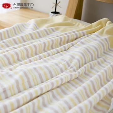 【台灣興隆毛巾】麥克橫紋雙層紗布雙人毛巾被-黃條紋 單件組(多色可選)