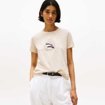 【Tommy Hilfiger】金屬色動感旗幟印花 T 恤_裸色