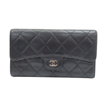 CHANEL 香奈兒 黑色 羊皮 三折長夾 【二手名牌BRAND OFF】