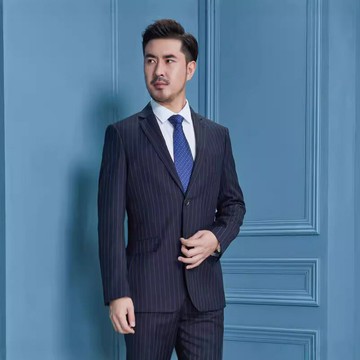 直銷工廠現貨批發西裝春秋商務男藏青時尚條紋西服修身套裝黑長袖鑫弘-錦衣華服
