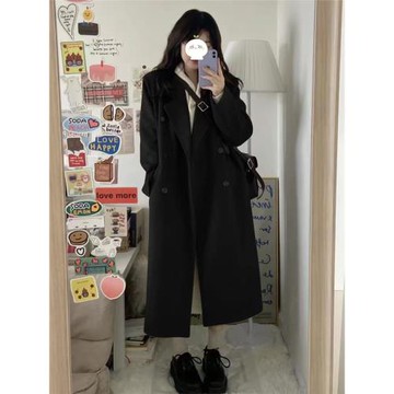 黑色雙面羊絨呢大衣女2025秋冬新款高級感小個子羊毛呢外套赫本風