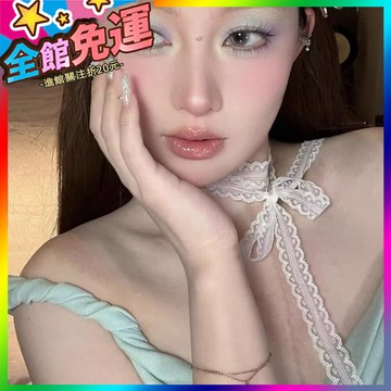 🌸台灣出貨🌸 疊戴層次設計感白色蕾絲飄帶項鏈女細窄長絲帶百搭鎖骨頸帶絲巾 🥇滿額免運🥇X370-11-A