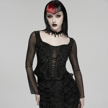異教徒天園立體繡花網紗上衣