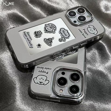 鏡面蘋果17/16/15/14promax手機殼13可愛小狗12/11簡約卡通8plus新款xr女14