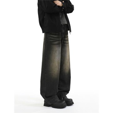 BLRY 牛仔褲男女款秋季寬松百搭直筒褲美式水洗高街做舊闊腿長褲