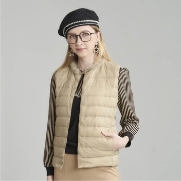 CLL巧玲瓏 保暖毛領羽絨背心(駝色) 5244407