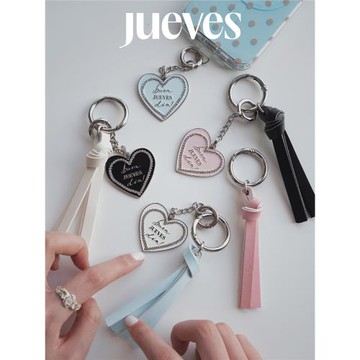 JUEVES星期四原創愛心鉆石流蘇手機掛件吊墜環扣配件小飾品皮質