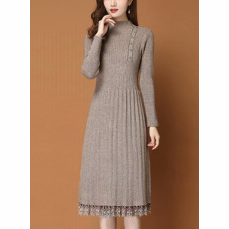 切り替え プリーツ ワンピース 大きいサイズ ロングワンピース 秋冬 レディース 長袖 ロング丈 ハイネック ウエストリボン ニット 通販 Lineポイント最大1 0 Get Lineショッピング