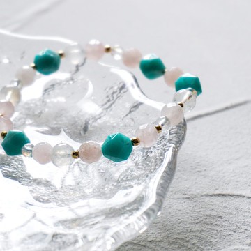 天河石 切割面粉晶 藍光月亮石 水晶 手鏈 手鍊 天然石 琉璃苣