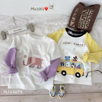 🌈✨mix1001暖絨🔥 可愛小動物配色造型袖上衣 ✨兒童滑面印圖上衣 5-17