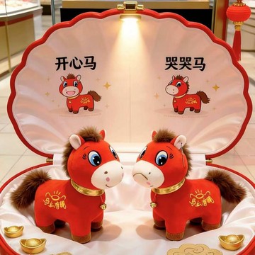 ✅上班馬 下班馬 毛絨玩具生肖馬 玩偶擺件 哭哭馬笑笑馬 公仔馬年吉祥物 臺灣出貨 0115