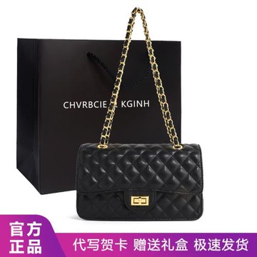CHVRBCIE&KGINH包包女2026新款單肩斜挎包小方包小香風菱格鏈條包