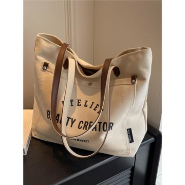 時尚單肩帆布大包包女2025新款大容量手提袋大學生上課通勤托特包