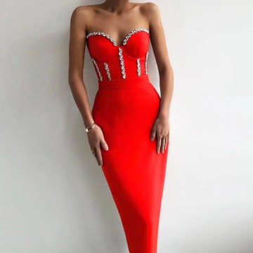 驚艷輕奢質感高級無袖公司年會生日晚禮服bandage dress party