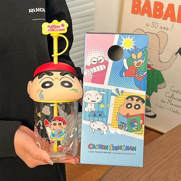 蠟筆小新水杯高顏值女生新款玻璃杯耐高溫可愛吸管杯學生喝水杯子