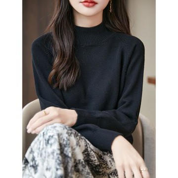 秋冬新款加厚純棉線毛衣女2024內搭半高領百搭親膚針織打底衫上衣